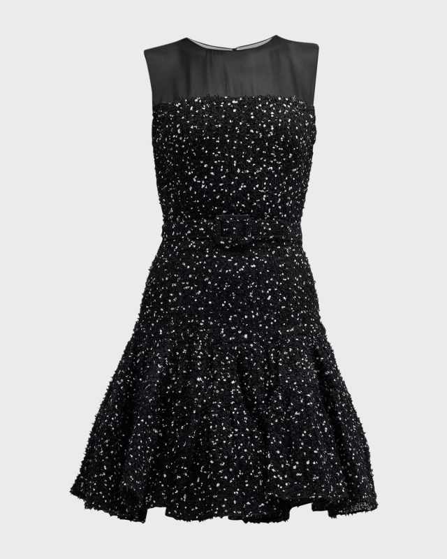 Sleeveless Eyelash Fil Coupe Mini Illusion Dress